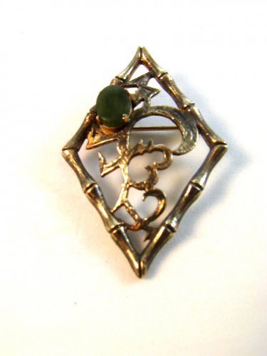 Vintage Wells Sterling Silver & Jade Brooch