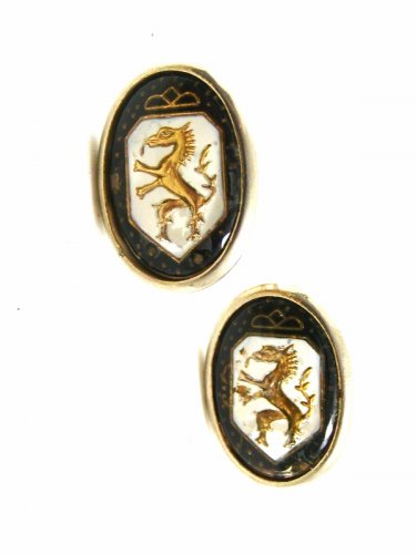 1950's-70's White & Golden Dragon Odd Creature Cufflinks Unmarked 101014