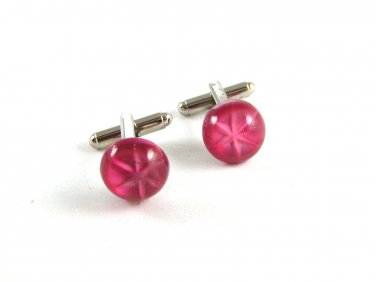 Unmarked Silvertone & Pink Faux Cats Eye Cufflinks 11062013eer