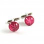 Unmarked Silvertone & Pink Faux Cats Eye Cufflinks 11062013eer