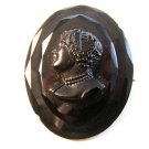 Victorian Black Glass Cameo of a Lady Brooch
