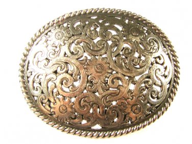 Vintage Filigree Silvertone Western Cowboy Belt Buckle Unbranded 63015