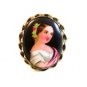 Vintage Hand Painted Porcelain Lady w/ Roses in Her Hair Brooch LImoges France