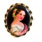 Vintage Hand Painted Porcelain Lady w/ Roses in Her Hair Brooch LImoges France