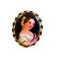 Vintage Hand Painted Porcelain Lady w/ Roses in Her Hair Brooch LImoges France