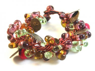 Vintage Elizabeth II Coins Amythest Peridot Amber Blue Topaz Beads Bracelet