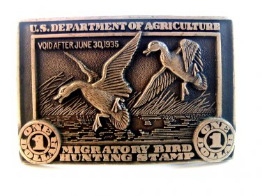 Vintage Migratory Bird Ducks in Flight Hunting $1.00 Stamp Belt Buckle