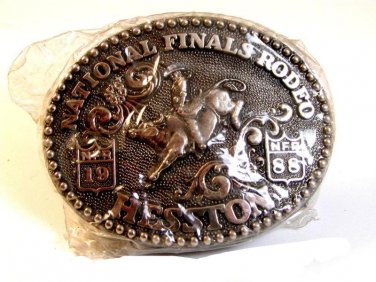 Vintage Mini 1988 National Finals Rodeo Steer Riding Belt Buckle by Hesston