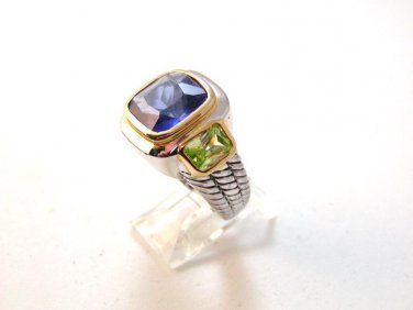 Sterliing Silver Blue Sapphire Citrines Ring