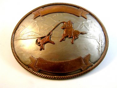 Large Vintage German Silver Western Cowboy Calf Roping Belt Buckle