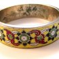 Vintage Siam Sterling Silver Yellow Niello Flower Bangle Bracelet