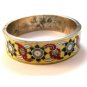 Vintage Siam Sterling Silver Yellow Niello Flower Bangle Bracelet