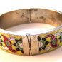 Vintage Siam Sterling Silver Yellow Niello Flower Bangle Bracelet