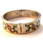 Vintage Siam Sterling Silver Yellow Niello Flower Bangle Bracelet