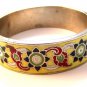 Vintage Siam Sterling Silver Yellow Niello Flower Bangle Bracelet