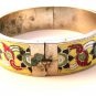 Vintage Siam Sterling Silver Yellow Niello Flower Bangle Bracelet