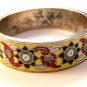 Vintage Siam Sterling Silver Yellow Niello Flower Bangle Bracelet
