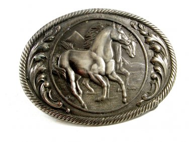 Western Cowboy 2 Wild Horses Running Belt Buckle 11042013