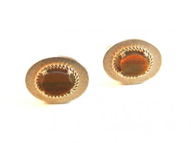 Vintage Gold Tone & Tiger Eye Cufflinks Signed Dante