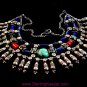 Vintage Egyptian Tribal Sterling Silver Turquoise Lapis Coral Necklace Choker 16