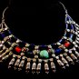 Vintage Egyptian Tribal Sterling Silver Turquoise Lapis Coral Necklace Choker 16
