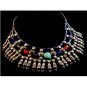 Vintage Egyptian Tribal Sterling Silver Turquoise Lapis Coral Necklace Choker 16