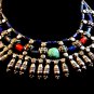 Vintage Egyptian Tribal Sterling Silver Turquoise Lapis Coral Necklace Choker 16