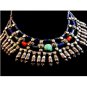 Vintage Egyptian Tribal Sterling Silver Turquoise Lapis Coral Necklace Choker 16