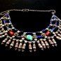 Vintage Egyptian Tribal Sterling Silver Turquoise Lapis Coral Necklace Choker 16