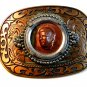 Vintage 3D Image of John Kennedy in Copper Unknown Language Belt Buckle