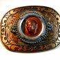 Vintage 3D Image of John Kennedy in Copper Unknown Language Belt Buckle