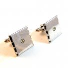Vintage Swank Silver Tone & Rhinestone Cufflinks