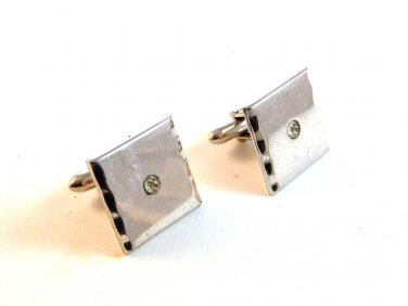 Vintage Swank Silver Tone & Rhinestone Cufflinks