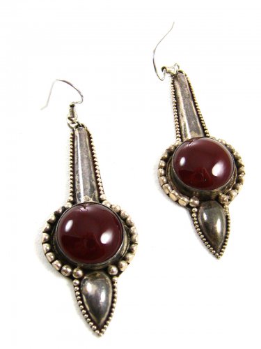 Sterling Silver & Red Long Dangley Earrings 8614