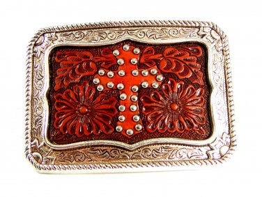 Western Cowboy Cross Leather Belt Buckle Unmarked