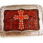 Western Cowboy Cross Leather Belt Buckle Unmarked