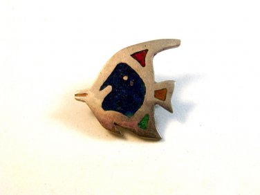 Vintage Sterling Silver Green Angel Fish Brooch / Pendant Marked Codena