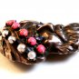 Vintage Sterling Silver & Pearls & Coral & Blue Topaz Ali Baba Brooch