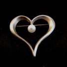 Vintage Sterling Silver & Pearl Heart Brooch