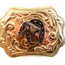 Vintage Western Cowboy Horse Head in Horse Shoe Belt Buckle