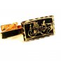 Vintage Gold Tone & Black Antique Fire Wagon Tie Clasp