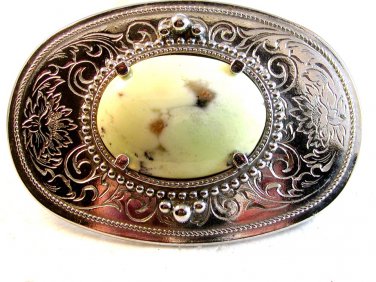 Vintage Silver Tone & Natural Stone ? Belt Buckle