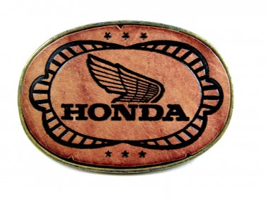 Vintage Honda with Wings Leather Top Belt Buckle 04222014 Unsigned