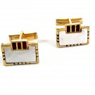 1950's Silvertone Red Rhinestones & Faux Mother of Pearl Cufflinks Not Signed