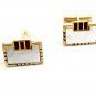 1950's Silvertone Red Rhinestones & Faux Mother of Pearl Cufflinks Not Signed