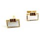 1950's Silvertone Red Rhinestones & Faux Mother of Pearl Cufflinks Not Signed