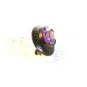 Victorian Gold or Brass Tone Black Enamel Amythest Brooch