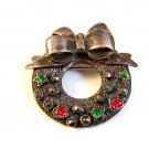 Vintage Silver Sterling Silver Christmas Wreath Brooch