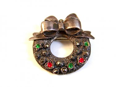 Vintage Silver Sterling Silver Christmas Wreath Brooch