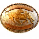 Vintage Nickel Silver Western Rodeo Cowboy Calf Roping Belt Buckle